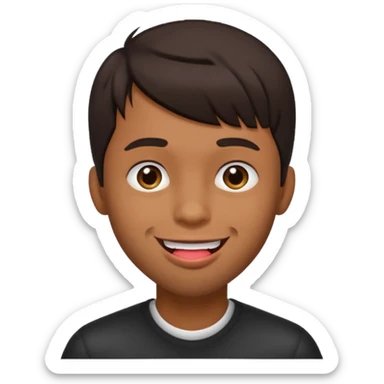 A brown skin guy with dark bangs hairstyles that is his covering forehead, his head is tilted back a bit and his tongue is out sticker