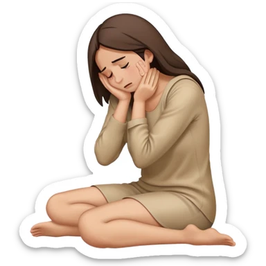 woman sitting on floor in profile view crying with face covered by arms sticker