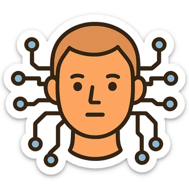 flat toon style digital face with circuit lines sticker