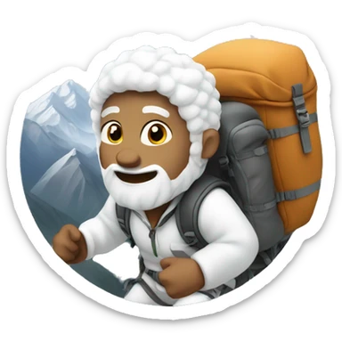 White sherpa climbing a mountain with backpack sticker