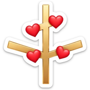 Two red  hearts around  a simple gold cross  sticker