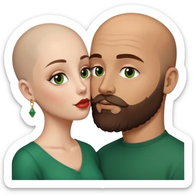 Man beard bald white dark green eyes, woman medium hair brown brown eyed latina kissing sticker