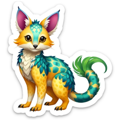 Feral Rare Fantasy vibrant colorful tropical Vernid-Trico-species by LiLaiRa, random markings, tufted tail, tufted ears, full body sticker