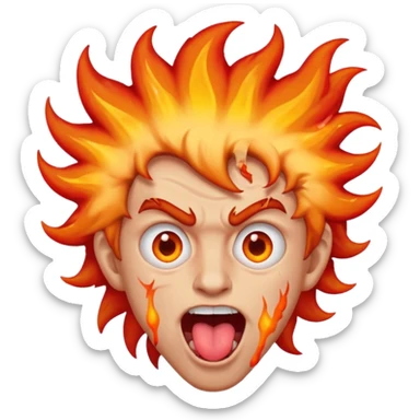 man making crazy face, tongue out, messy hair, eyes on fire sticker