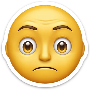 suspicious classic yellow face emoji with raised eyebrow, looking confused or shocked sticker