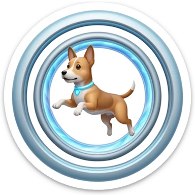 dog jumping through a teleportation portal sticker