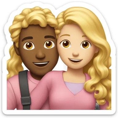 make a guy and a girl, they are hugging, the girl has pink long wavy hair, the guy has blonde hair sticker