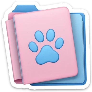 a pastel folder of documents with a pawprint on it sticker