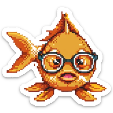 Pixelated goldfish with nerdy glasses making funny face sticker