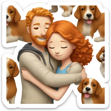 A ginger dog and a redhead girl hug sticker