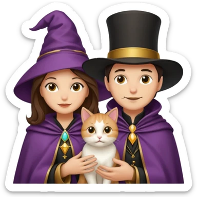 magician couple and their pet cat sticker