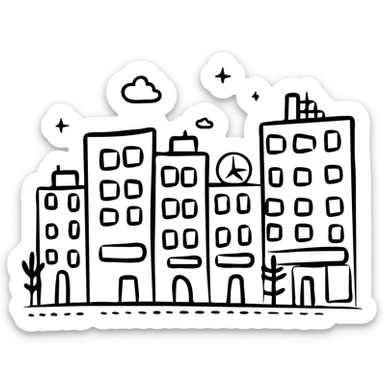 Urban planning concept with mixed-use buildings and pedestrian spaces sticker