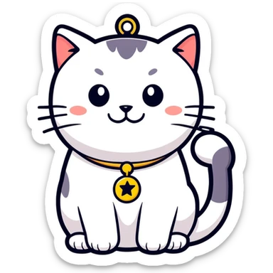 smiling cat wearing a pendant, cartoon sticker style sticker