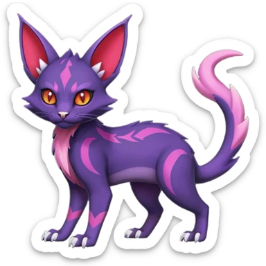 Black edgy Noivern-Noibat-Purloin-Torracat-Lykoi-Caracal-cat-Fakemon-fusion-hybrid-creature with violet and red scale markings sticker