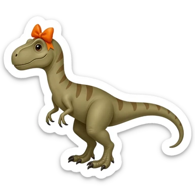 velociraptor con un moño naranja en la cabeza sticker