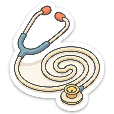 stethoscope with tube coiled in a spiral, 2D isometric style, detailed drawing, detailed shadows and highlights, clean contours, soft lighting, transparent background sticker