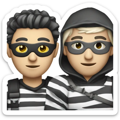 man with black and white striped shirt, black eye mask and a bag if money, like the robber/thief emoji sticker