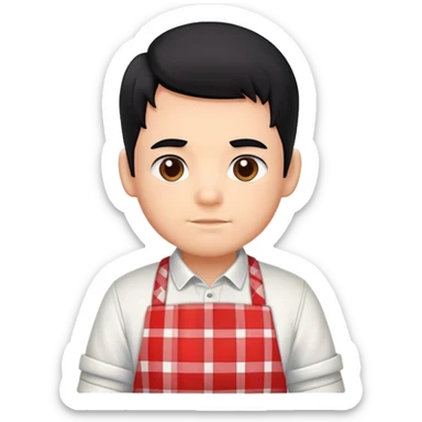 big boy with black hair all up, wearing a red and white plaid apron sticker