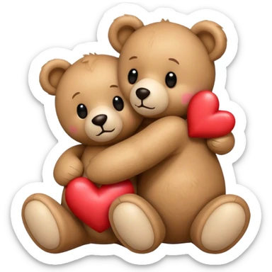 Teddy hugging another teddy with hearts sticker