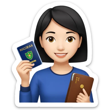 Nigeria, travel visa, with a Asian girl with short black hair, fair skin, and a young, enthusiastic smile sticker