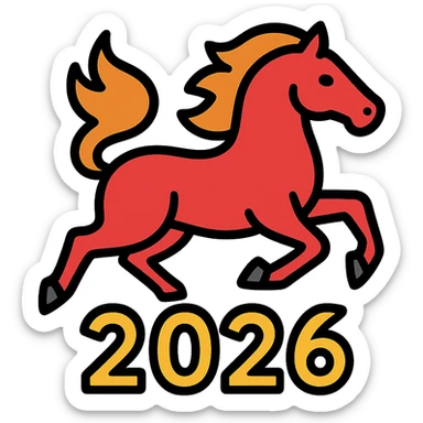 
Running red fire horse symbol of new year 2026 according to Asian Chinese calendar. greeting card or banner. vector illustration sticker