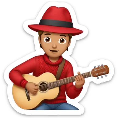 guy playing the guitar with an red wool hat sticker