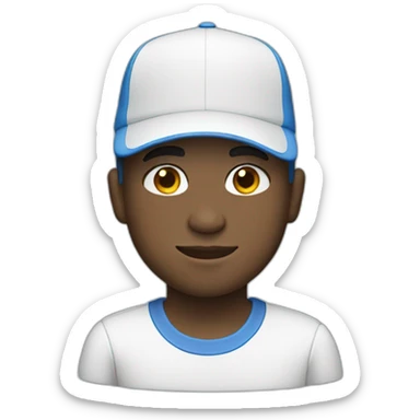 A 14-year-old man wearing blue clothes and a white hat He has white skin  sticker