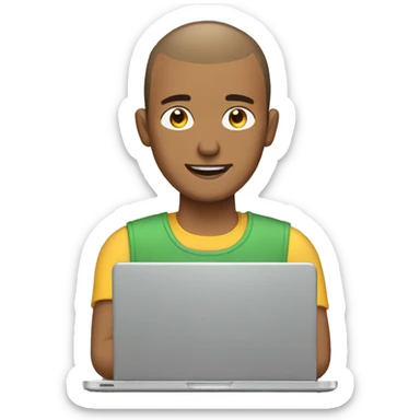 man with buzzcut on laptop sticker