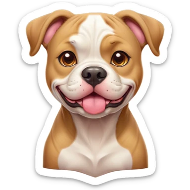 Cinematic Cute Solid Tan American Bulldog Portrait Emoji, Head tilted playfully and inquisitively, smooth tan fur with a healthy sheen, round, sparkling brown eyes filled with curiosity, Simplified yet irresistibly adorable features, highly detailed, glowing with a warm, friendly glow, high shine, affectionate and lively, stylized with a touch of whimsy, bright and endearing, soft glowing outline, capturing the essence of a mischievous yet loving pup, so playful it feels like it could bound out of the screen and into your arms! sticker