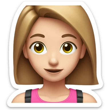 a girl with brown long straightened hair and with Green eyes with pink leggings and pink sports top with a protein shake in her hand sticker