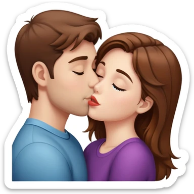 Brown hair girl Kissing guy sticker