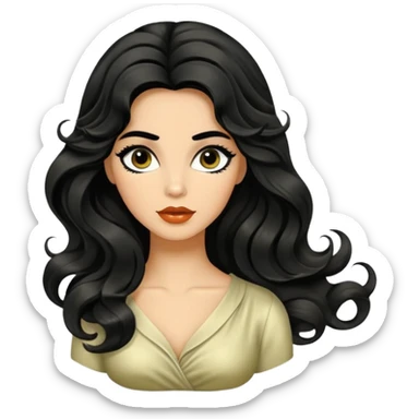 Alluring 1960's greek olive skin shiny long black wavy textured tousled hair sticker