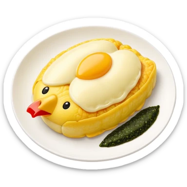 Japanese omurice with cute yellow chick face on top sticker