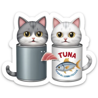 Two cats arguing over TUNA sticker