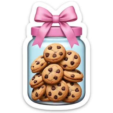 Pink jar of chocolate chip cookies with a bow in middle sticker