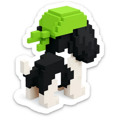 A black and white Russian Cocker Spaniel puppy wearing a green durag, facing backward sticker