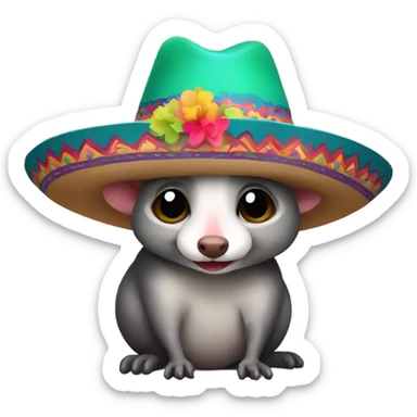 Possum with colorful sombrero sticker