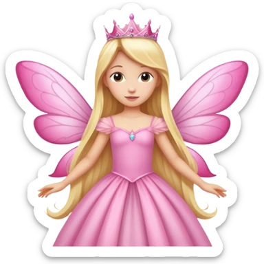 Realistic detailed long pink princess dress, long blonde hair, pink fairy wings sticker