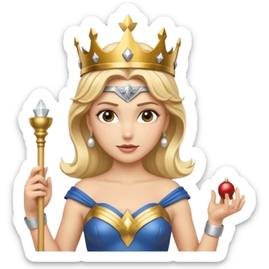 Blonde Wonder Woman holding short white orchestra conductor’s baton and bell sticker