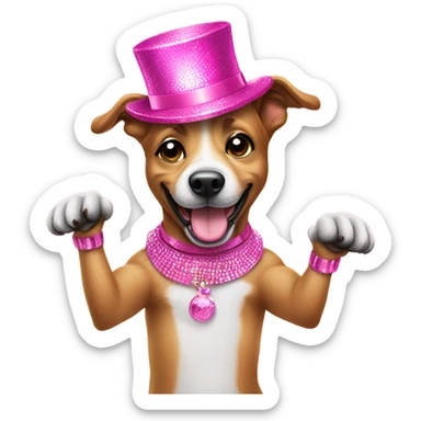 Dancing dog with pink hat and disco theme  sticker