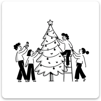 people decorating a Christmas tree sticker