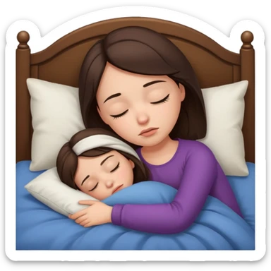 generate a girl brunette sleeping in bed. she looks sad sticker