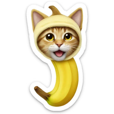 A cat wearing a real banana costume , banana need to in the banana shape sticker