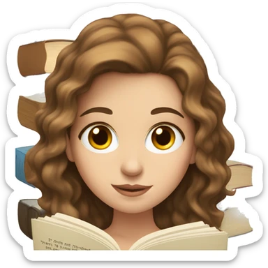 white girl with hazel eyes and brown wavy hair reading a book sticker