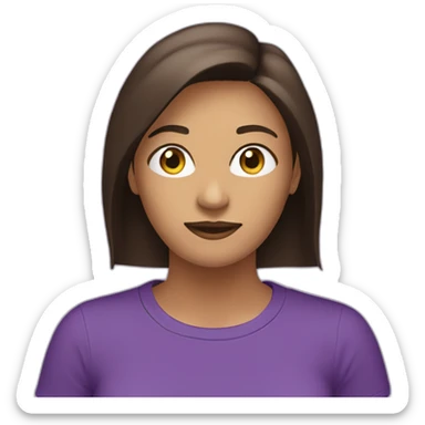 women,dark long brown hair,using purple tshirt whith letters "4tech sticker