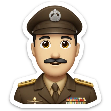 Guy in a ww2 brown uniform with square mustache and side part black hair sticker