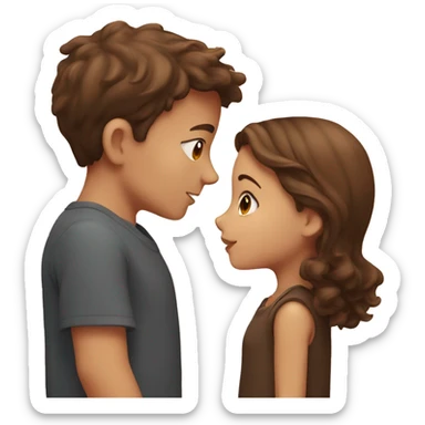 A boy with brown hair kisses a girl with brown hair sticker