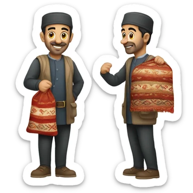 turkish seller holding rug sticker
