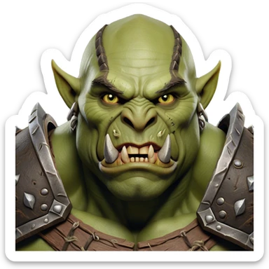 Cinematic Realistic WoW Orc Warrior Portrait, head tilted dramatically with an exaggeratedly amused expression, blending raw, primal might with a touch of unexpected humor. His battle-scarred green skin, robust muscles, and intricately detailed tribal armor in deep, earthy tones are rendered with lifelike texture and dynamic lighting, high shine, dramatic yet whimsical, capturing an orc warrior whose epic strength is matched by a playful, irreverent charm. sticker