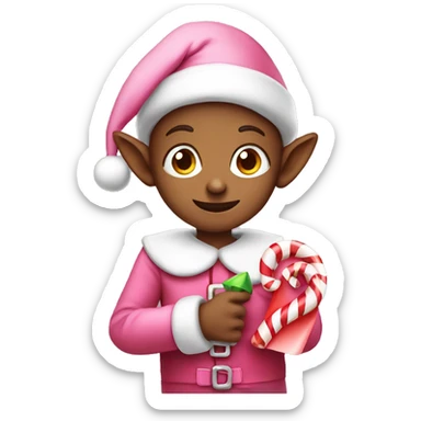 pink elf holding candy cane sticker